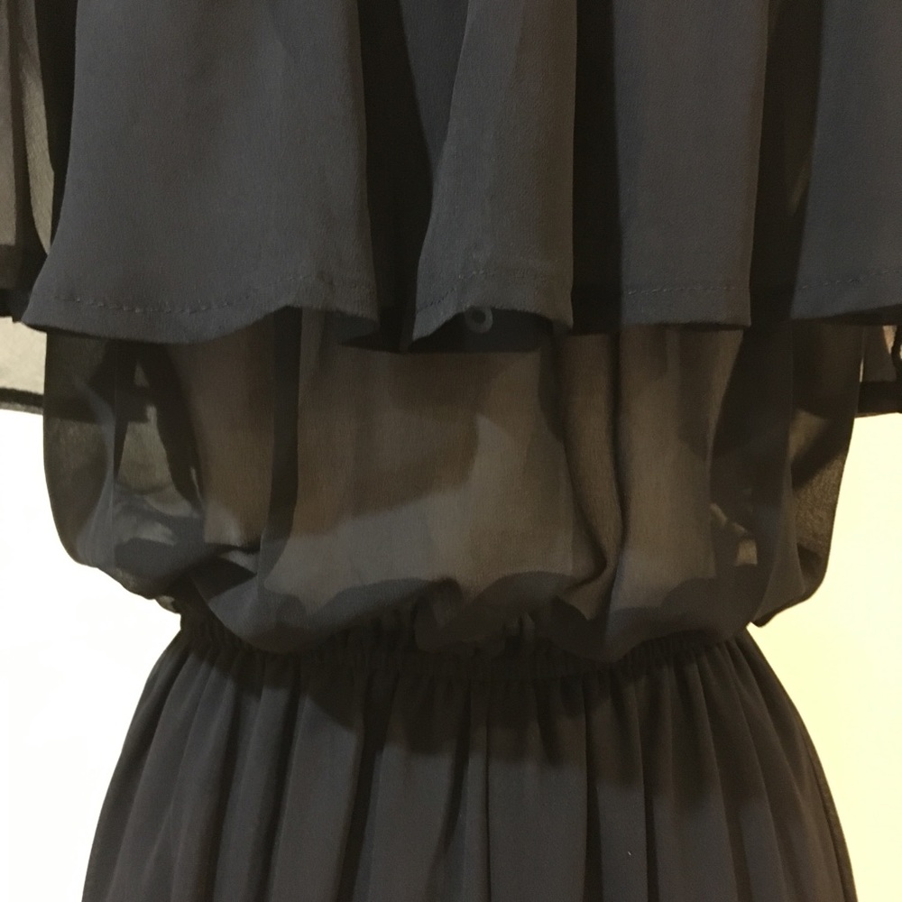 Off Shoulder Chiffon Ruffle Overlay Cami Romper - Picture 4 of 4